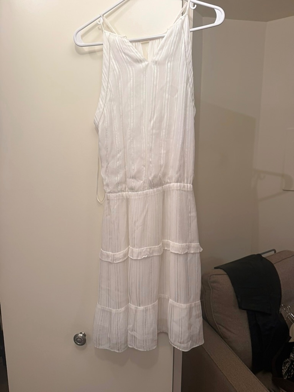 Parker White Tiered Sz M Midi Dress